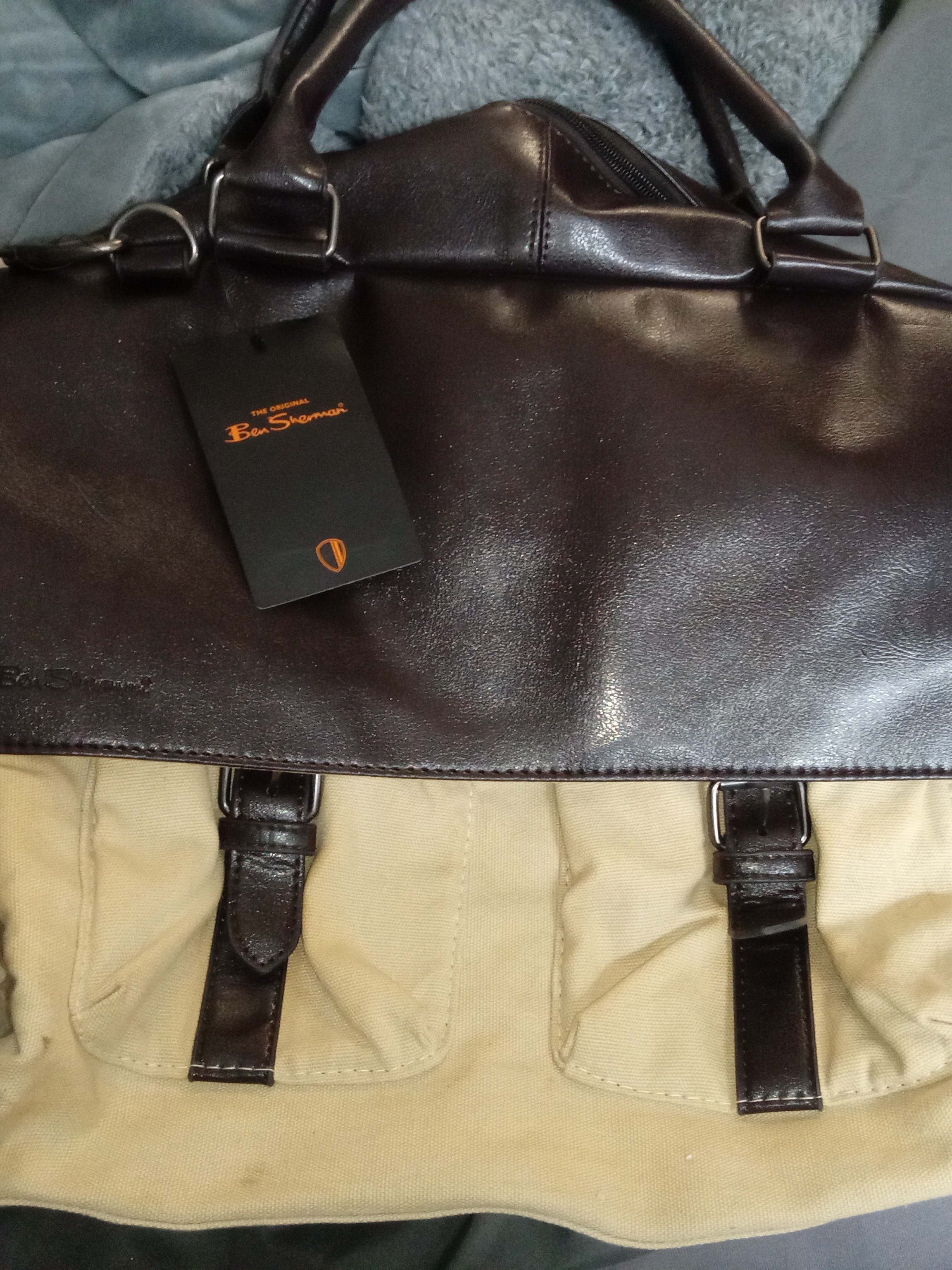 Nwt Ben Sherman Men’s Two-Tone Brown & Khaki Canvas Carryon/Overnight Bag